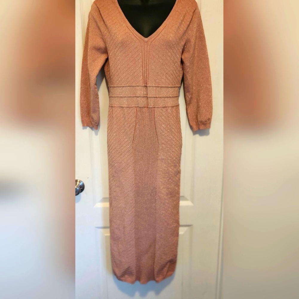 NY&C Gabrielle Union pink shimmery  long sleeves sweater dress Size medium EUC